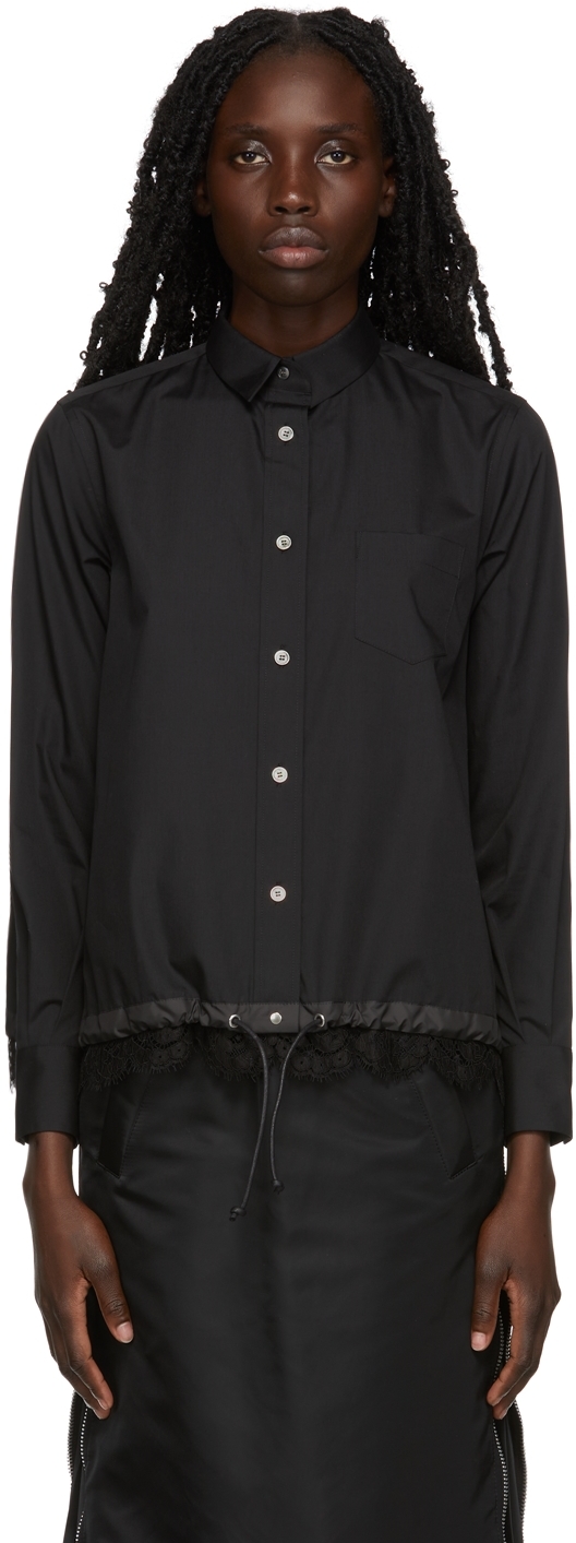 sacai: Black Cotton Poplin Lace Shirt 