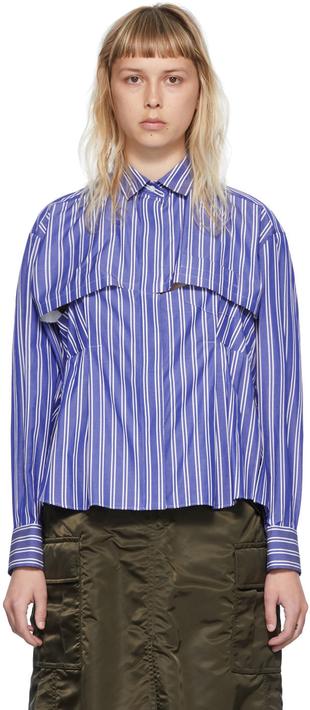 Blue \u0026 White Cotton Shirt by sacai on Sale