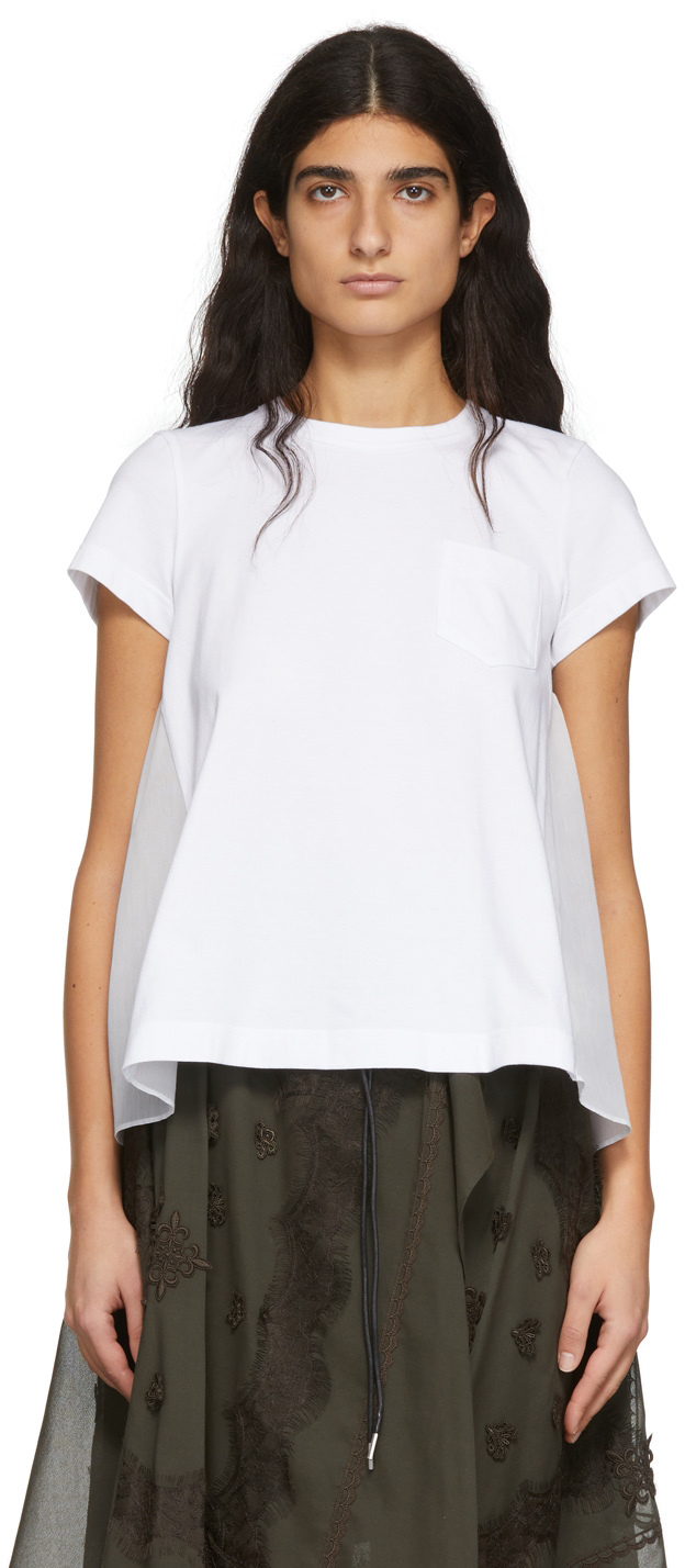 White Cotton Paneled T-Shirt by sacai on Sale