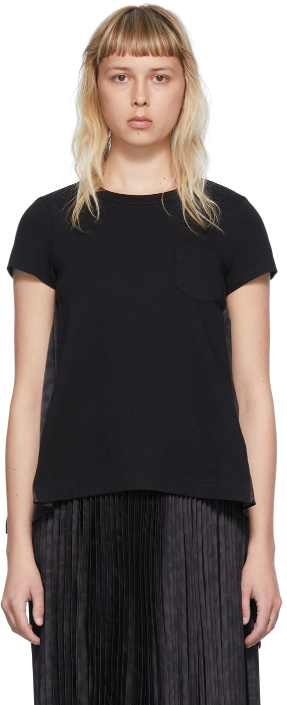 sacai: Black Cotton T-Shirt | SSENSE