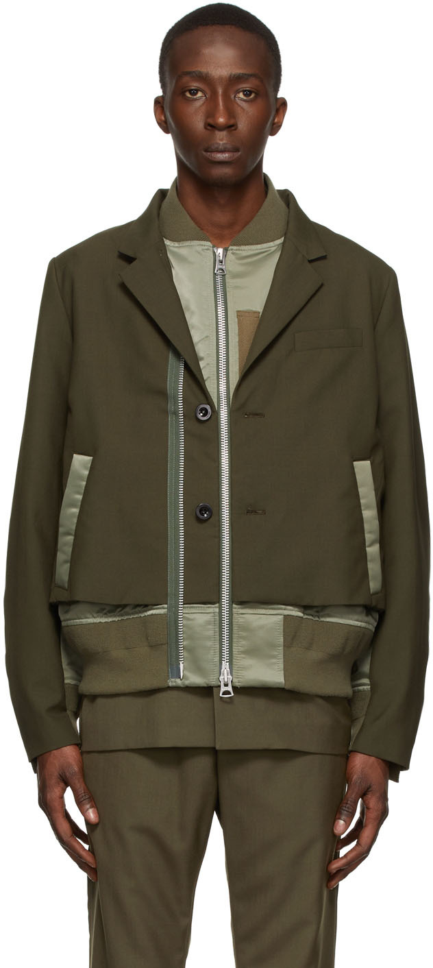 sacai: Khaki Polyester Jacket | SSENSE