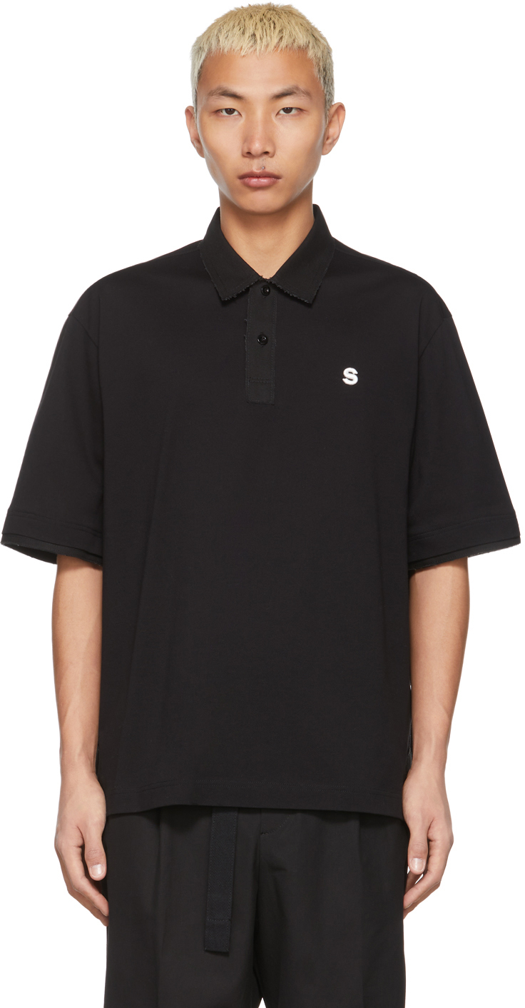Ssense Abbigliamento Top e t-shirt T-shirt Polo Kids Black Logo Patch Long Sleeve Polo 