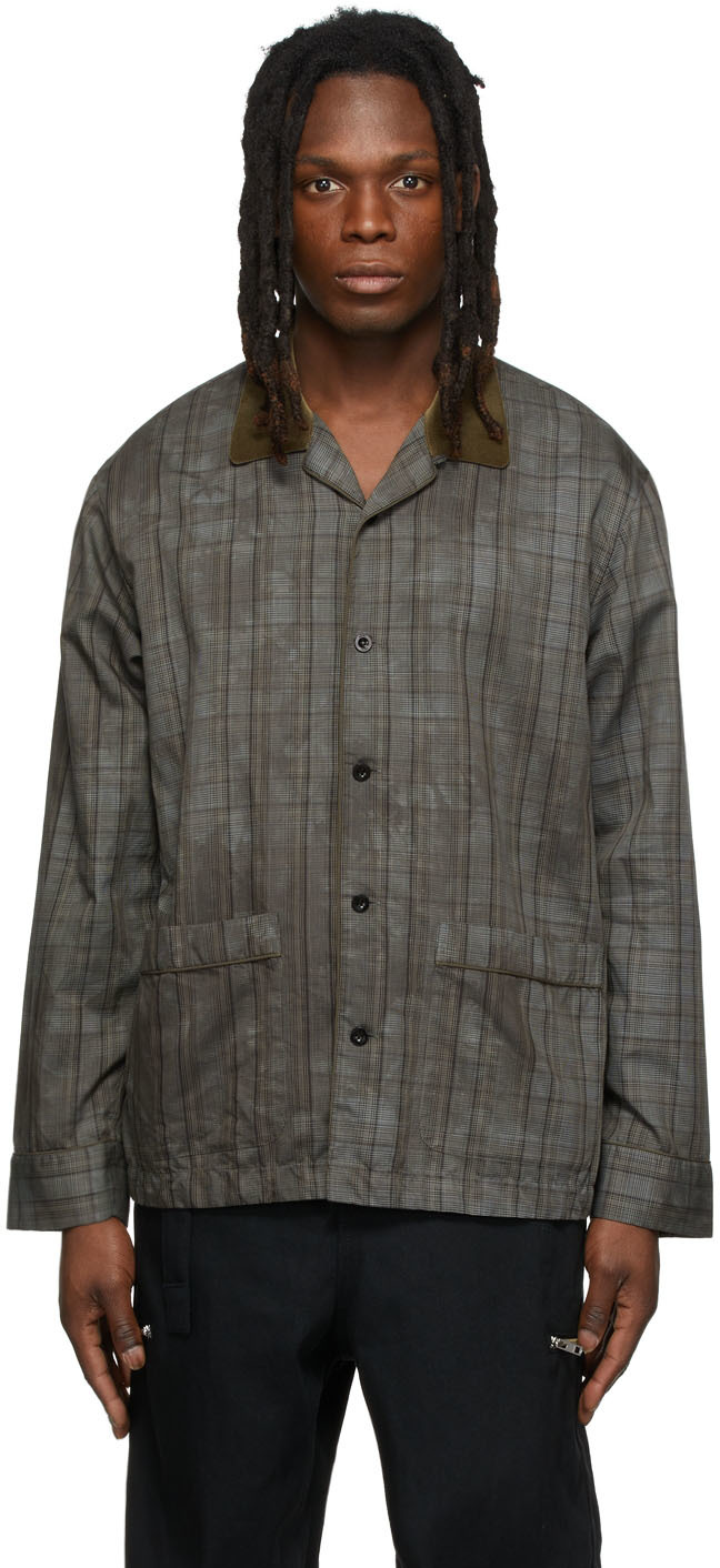 sacai: Grey & Khaki Glencheck Pyjama Shirt | SSENSE UK