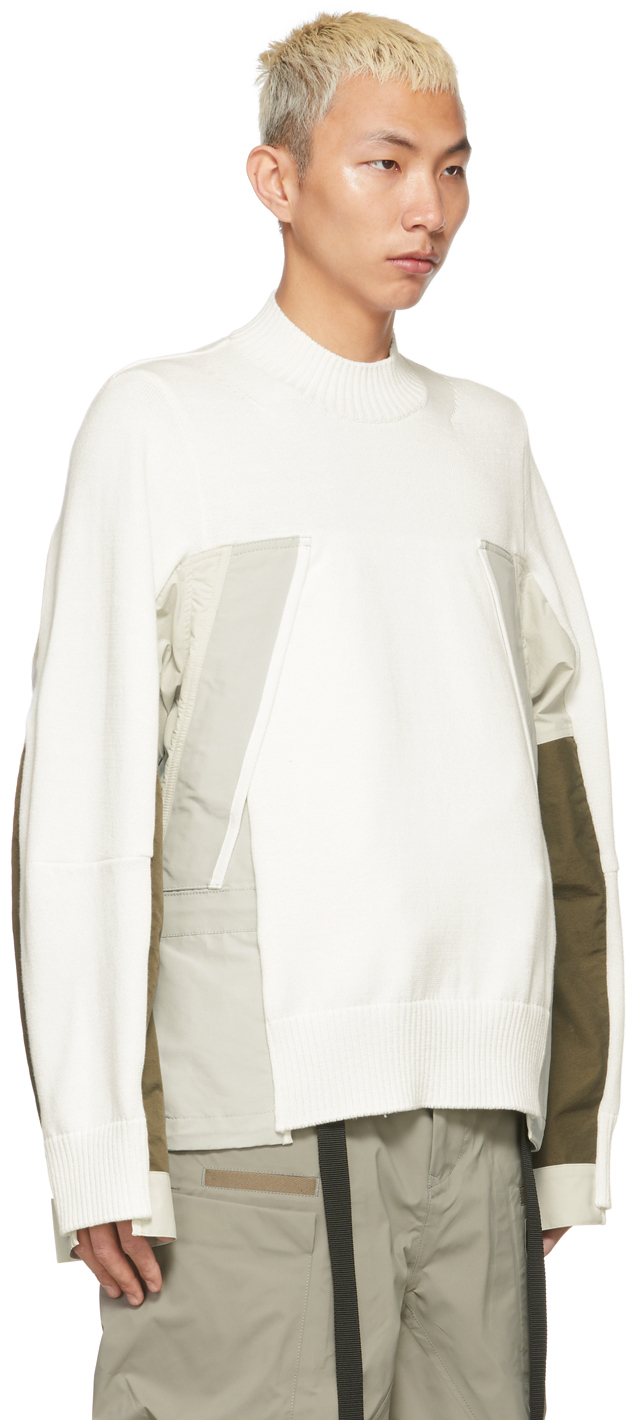 Sacai Off-White Grosgrain Mix Knit Sweater | Smart Closet