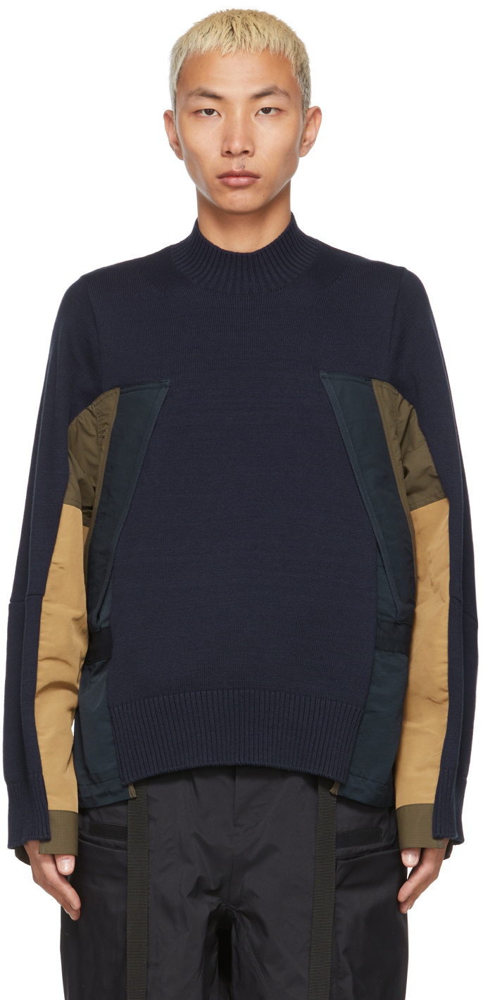 Navy Striped jacquard-knit sweater, Sacai
