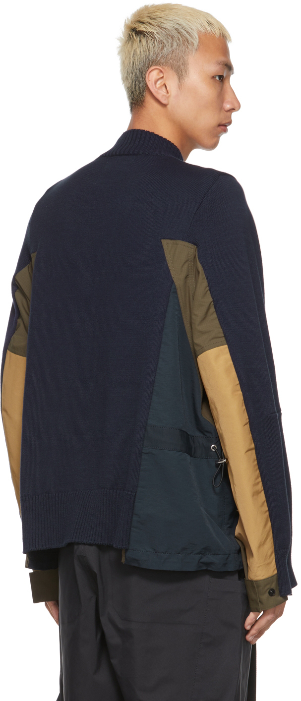 Sacai Navy Grosgrain Mix Knit Sweater | Smart Closet