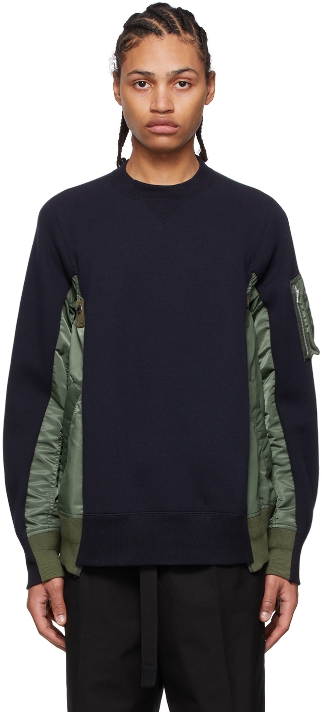 sacai: Navy MA-1 Sweatshirt | SSENSE Canada