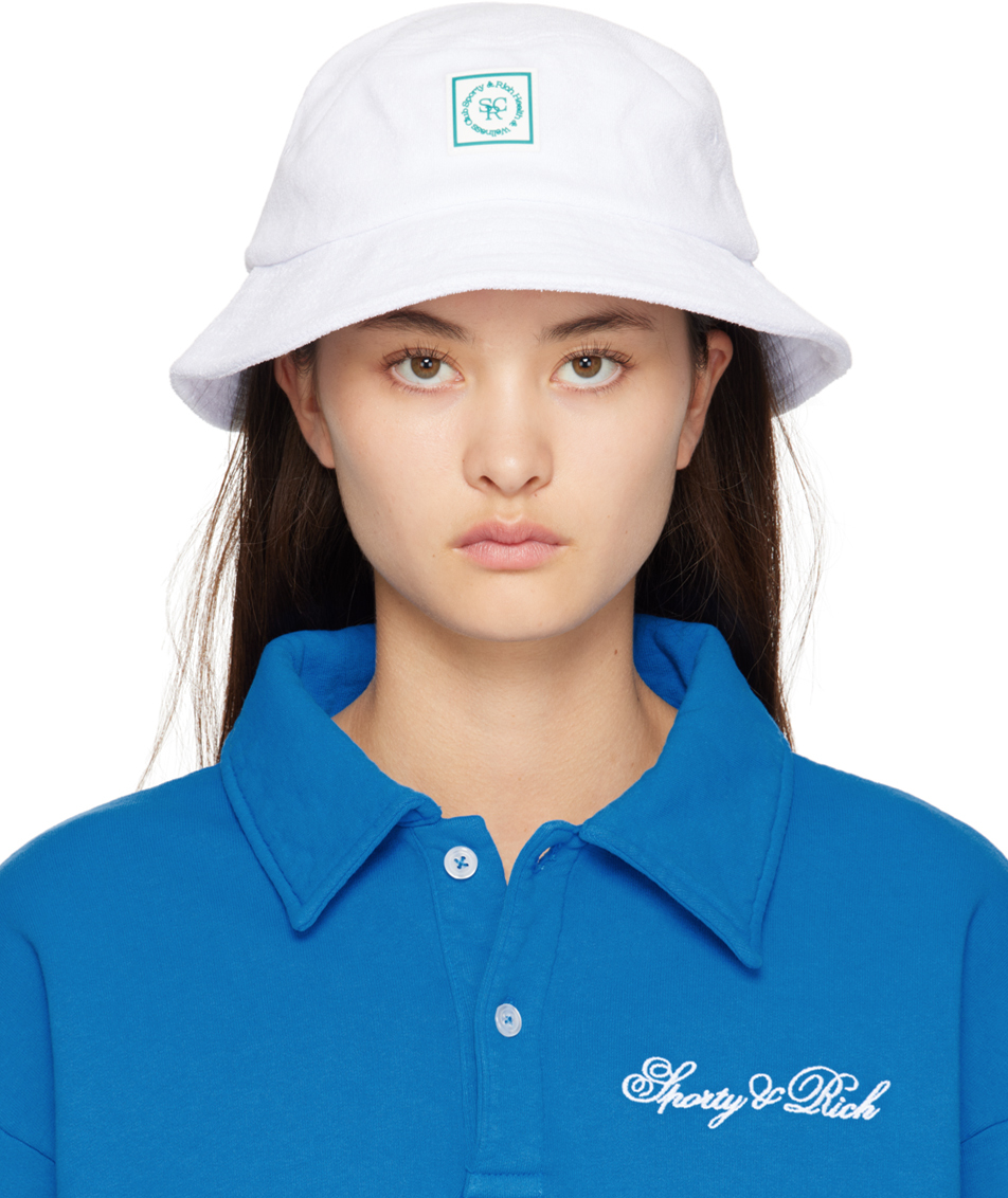 Sporty And Rich White Src Bucket Hat In White/kelly Green