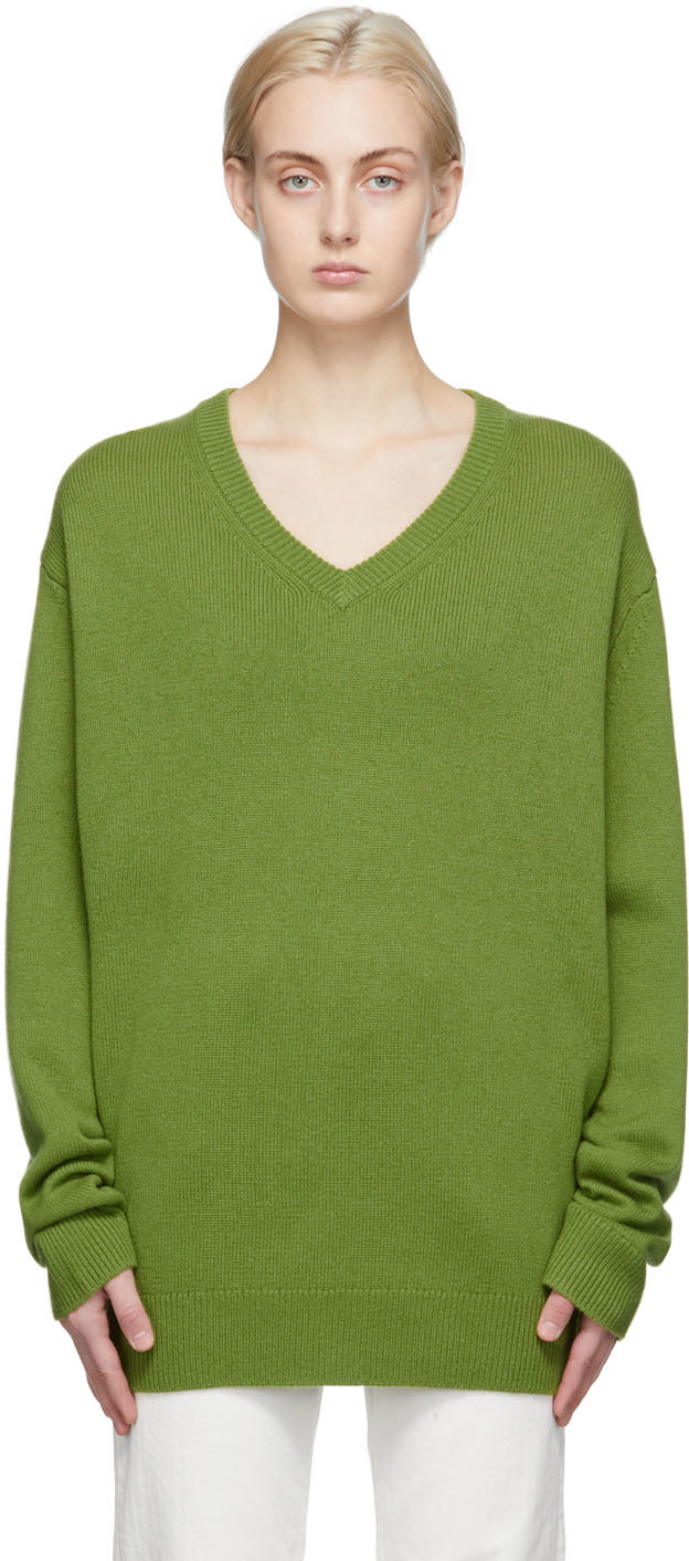 6397 Green Classic V Neck Sweater