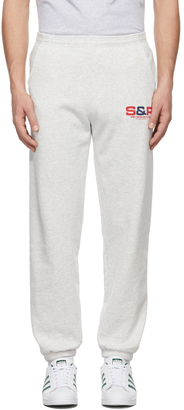 Sporty \u0026 Rich Grey Athletic Group Flag Lounge Pants - Heather/Red \u0026 Blue - Size: 38