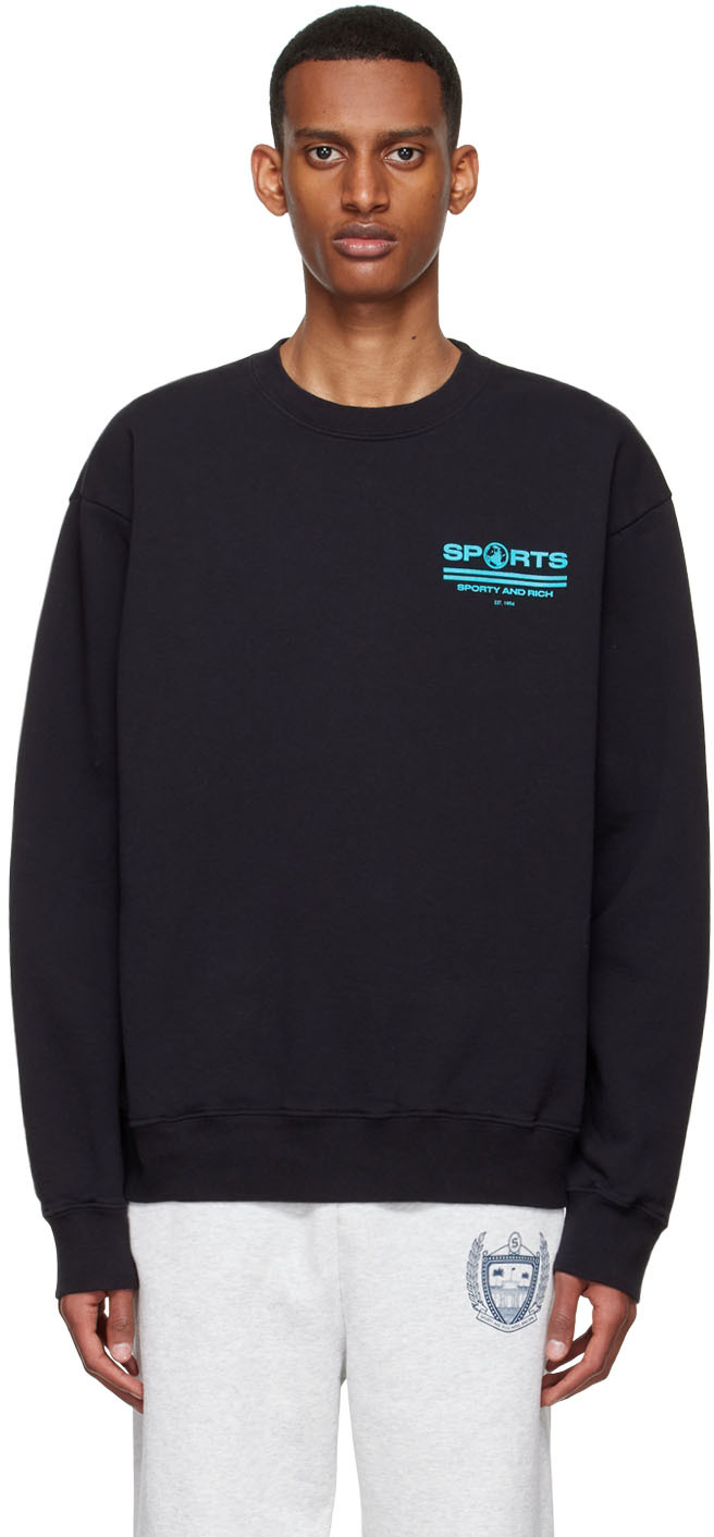 Sporty And Rich Black Cotton Sweatshirt In Black/teal