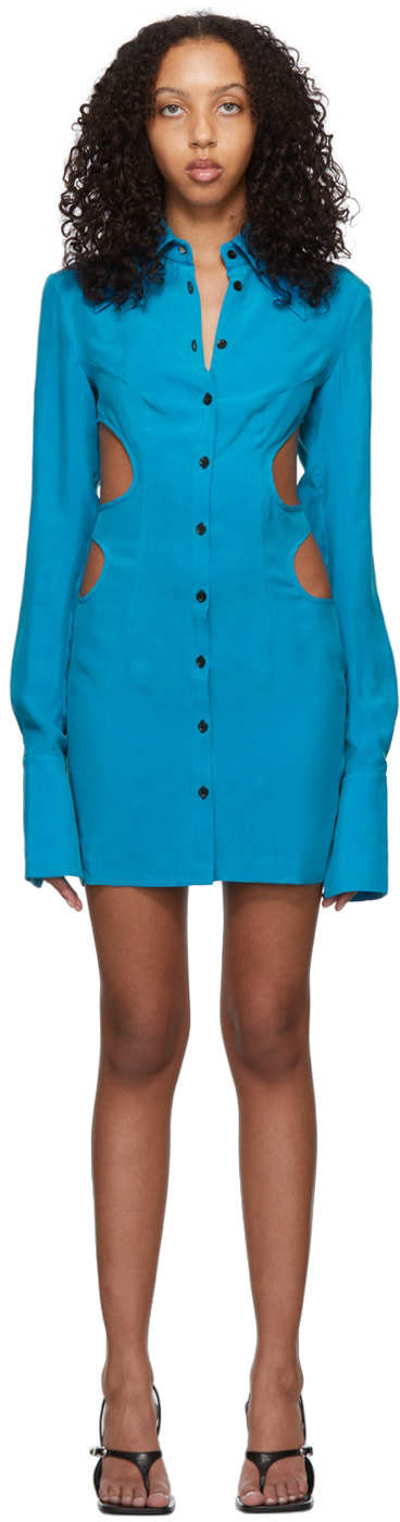 Lado Bokuchava SSENSE Exclusive Blue Cut-Out Shirt Mini Dress
