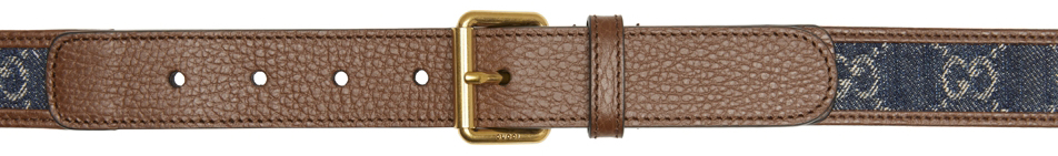 Gucci Brown Leather & Denim Square Buckle Belt