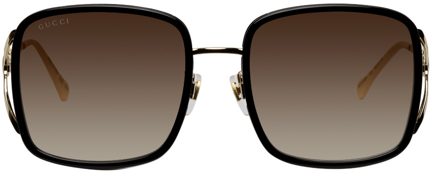 Gucci Black & Gold Horsebit Square Sunglasses