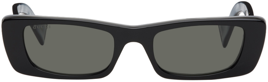 Gucci Black Acetate Rectangular Sunglasses