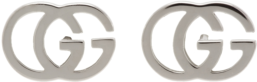 Gucci White Gold GG Stud Earrings