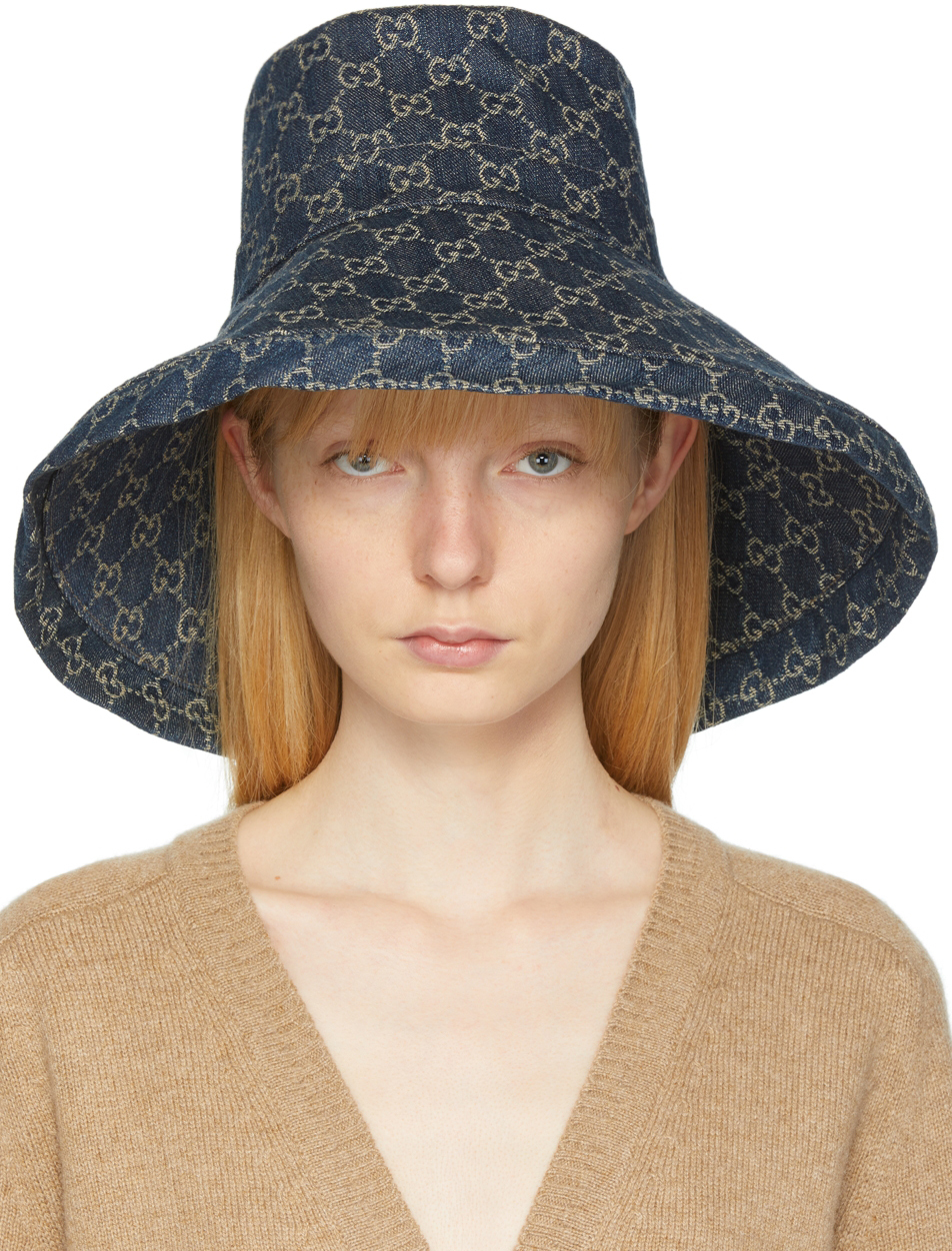 Gucci: Blue Eco-Washed Denim Wide Brim Hat | SSENSE