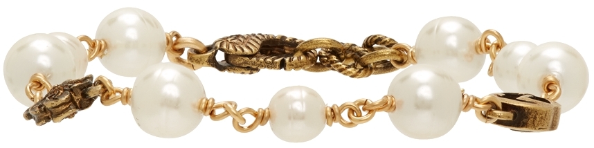 Gucci Gold Interlocking G Flower Pearl Bracelet