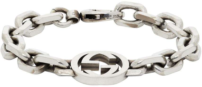 Ssense Uomo Accessori Gioielli Bracciali Silver Interlocking G Bracelet 