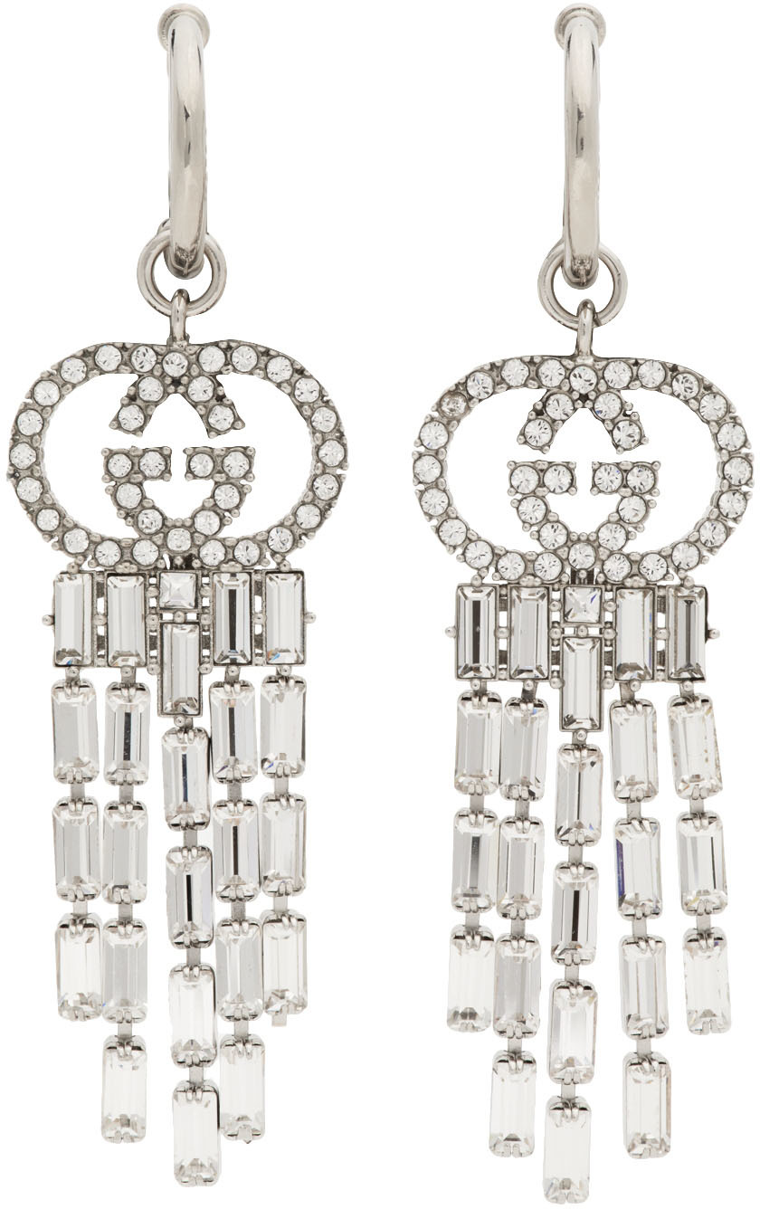Gucci Silver Interlocking G Crystal Hoop Earrings | Smart Closet