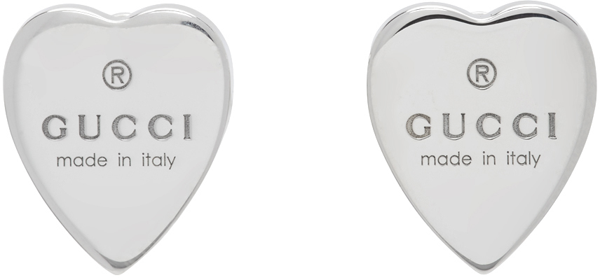 Gucci: Silver Heart Trademark Earrings 