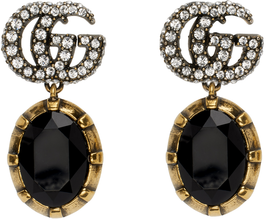 Gucci Gold & Black Crystal Double G Earrings