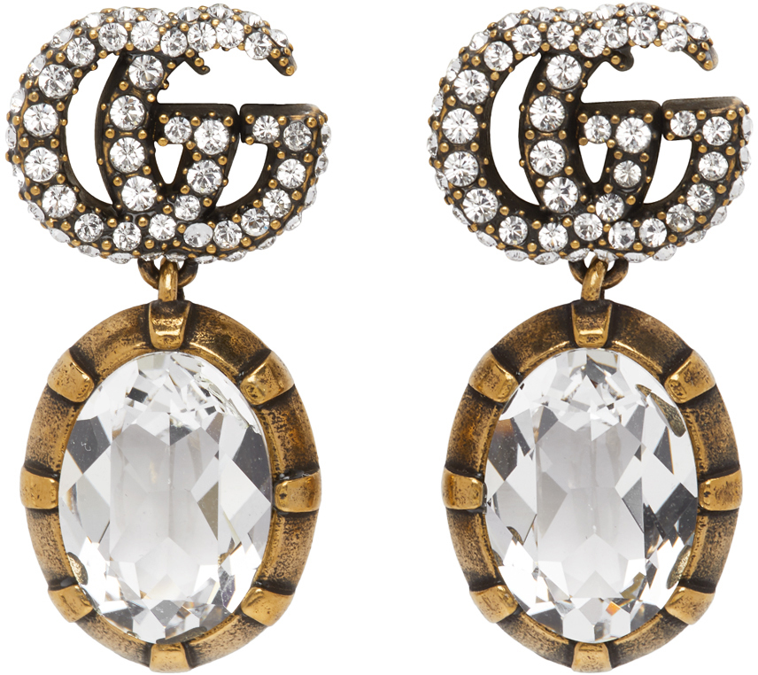 Gold Crystal Double G Earrings