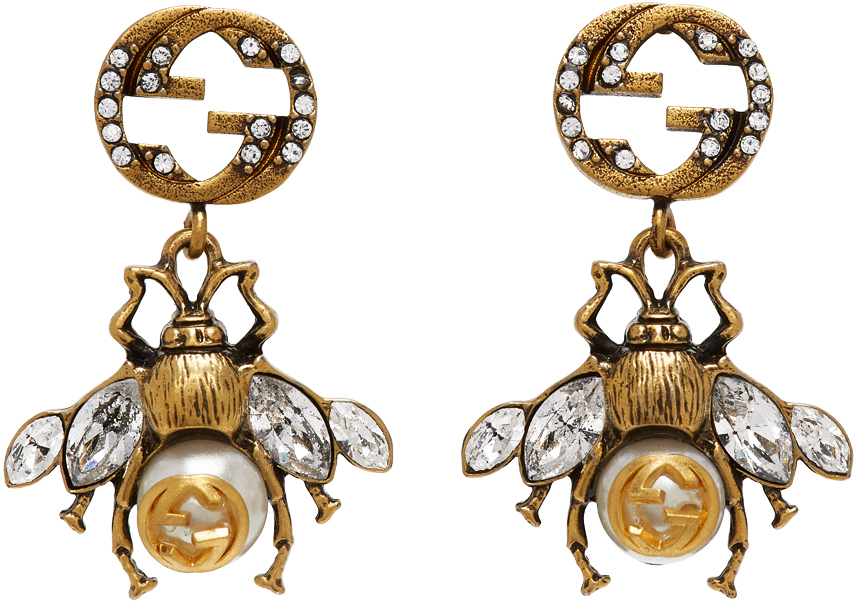 Gucci Gold Interlocking G Bee Earrings