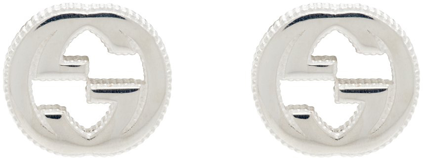 Silver Engraved Interlocking G Earrings