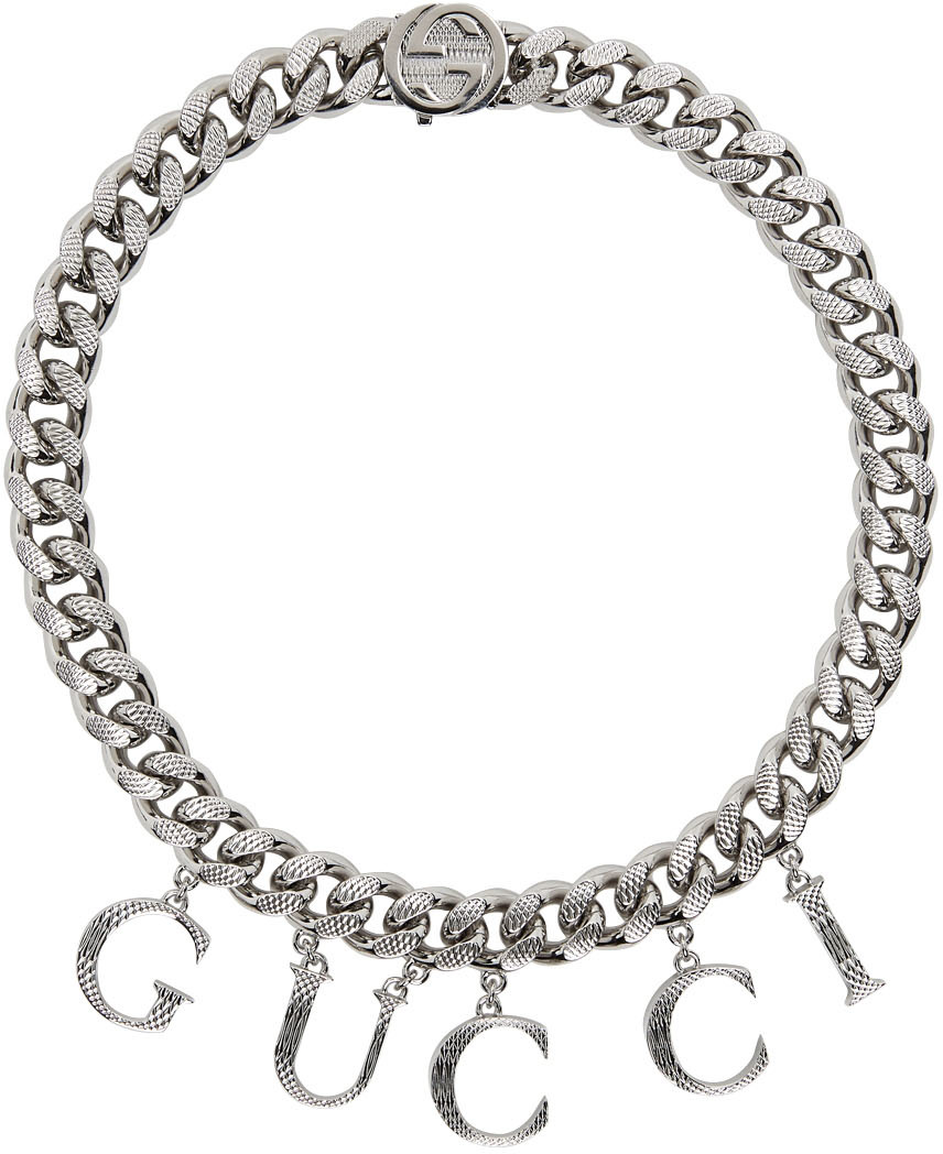 Gucci: Silver Script Choker Necklace | SSENSE Canada