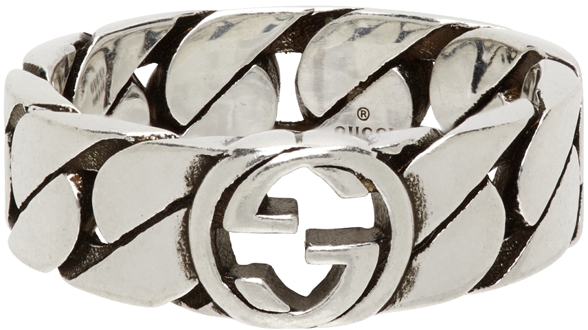 Gucci Silver Wide Interlocking G Ring