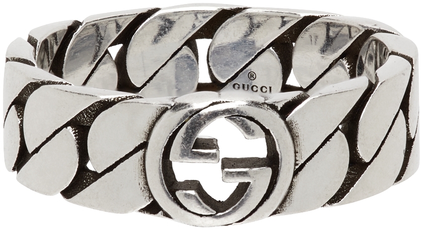 Gucci Silver Wide Interlocking G Ring