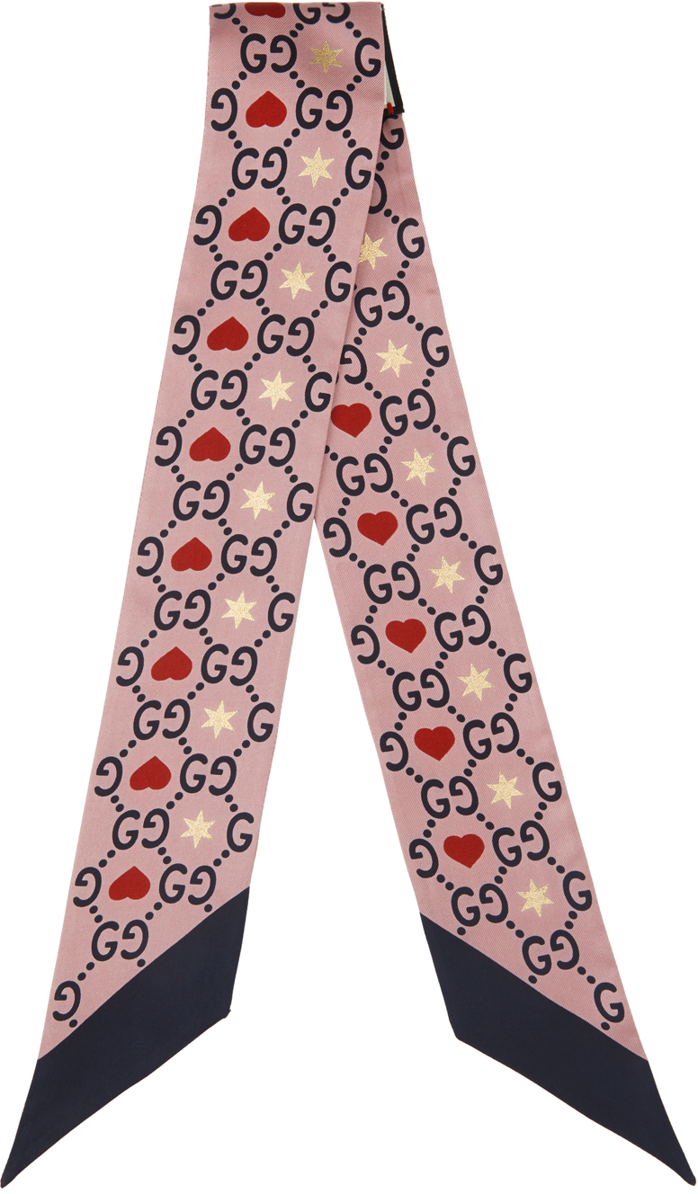 Gucci Pink GG & Hearts Neck Scarf