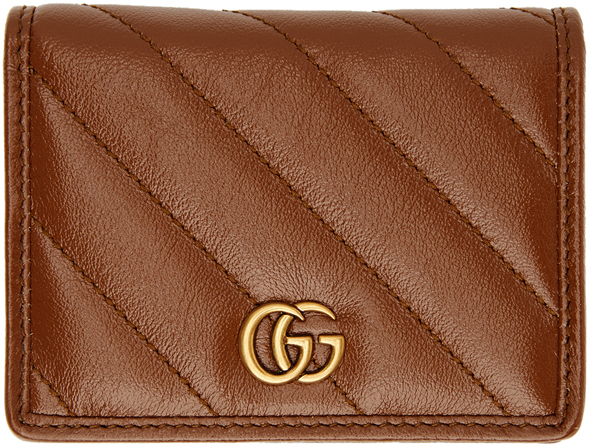 Gucci Brown Diagonal GG Marmont 2.0 Card Case