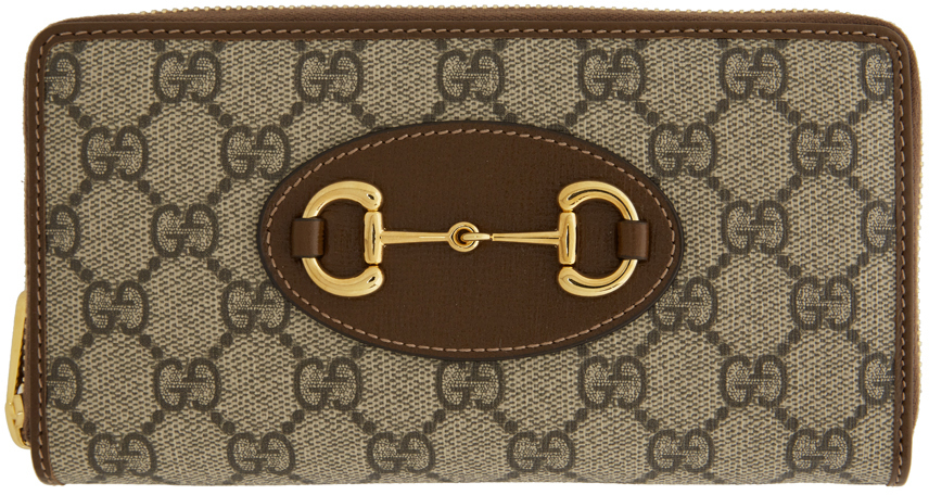 Gucci Beige & Brown GG Supreme 'Gucci 1955' Horsebit Zip Around Wallet