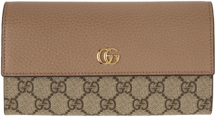 Gucci Beige Small GG Marmont Flap Wallet