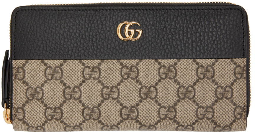 Gucci Black & Beige GG Marmont Zip Around Wallet