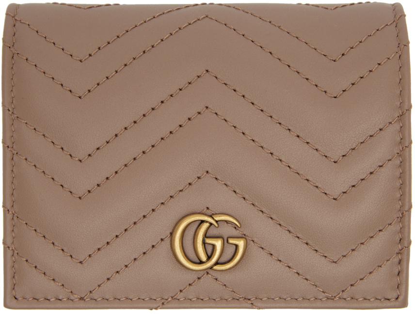 GG Marmont card case wallet in taupe leather