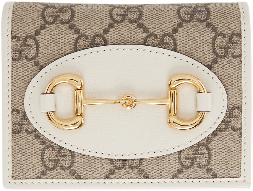 Beige & White GG 'Gucci 1955' Horsebit Card Holder Wallet