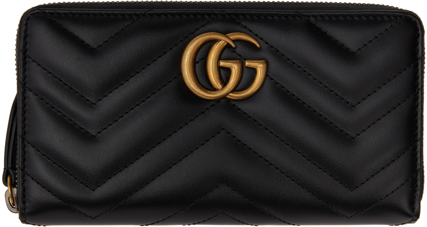 Gucci: Black GG Marmont Zip Around Wallet | SSENSE