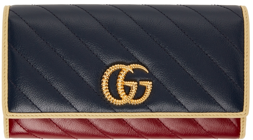Gucci Navy & Burgundy GG Marmont Continental Wallet