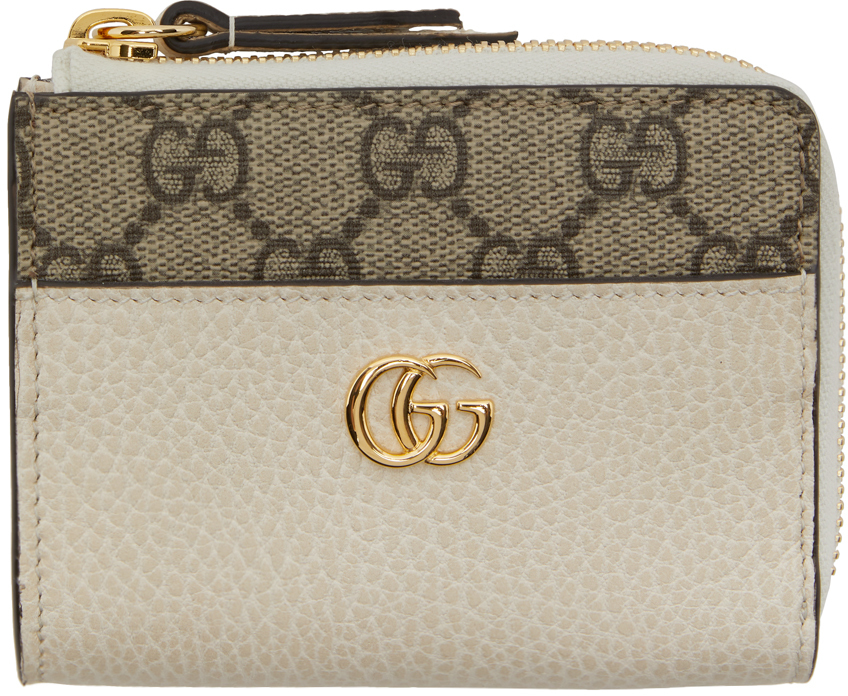 Gucci Off-White & Beige Mini GG Marmont Wallet