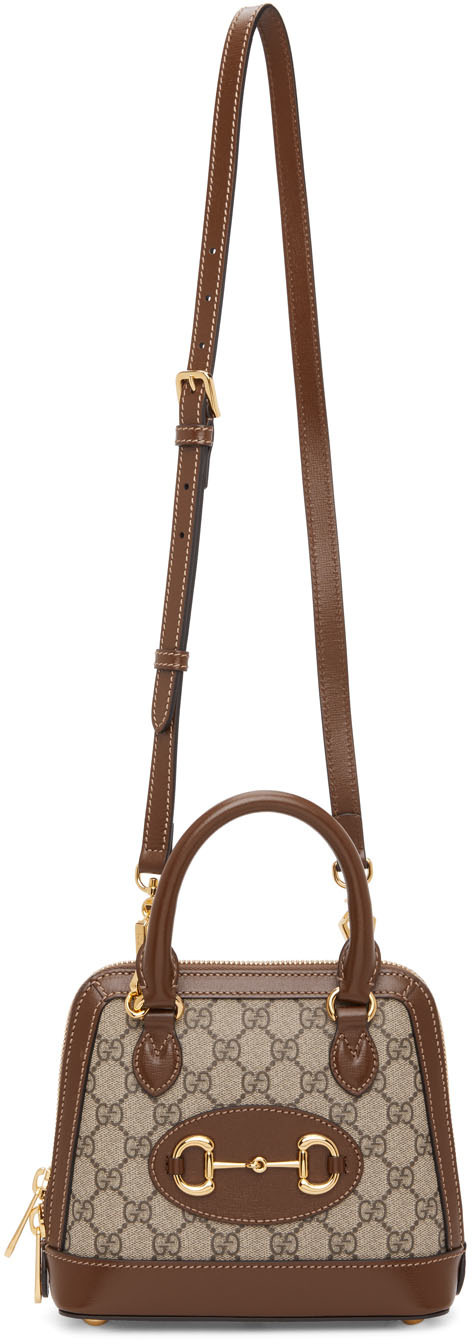 Gucci Beige & Brown Small GG 'Gucci 1955' Horsebit Bag