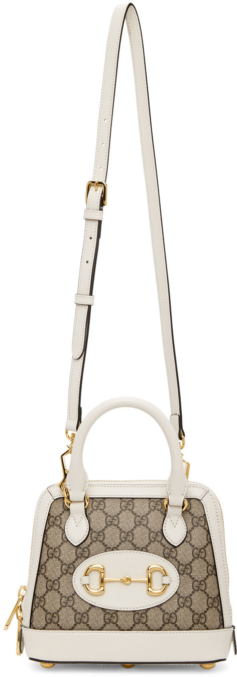 Gucci Beige & White Small GG 'Gucci 1955' Horsebit Bag
