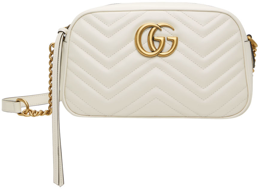 Gucci White Small GG Marmont Camera Bag