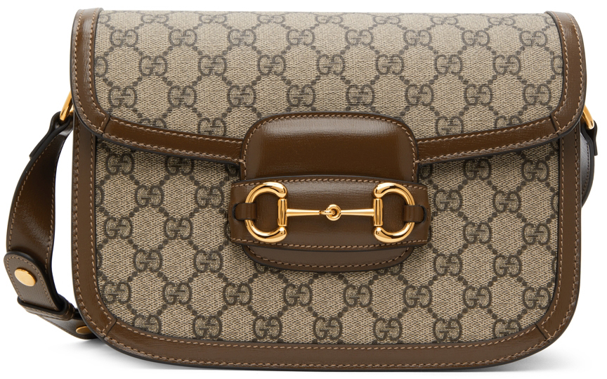 Gucci: Beige & Brown 'Gucci 1955' Horsebit Shoulder Bag | SSENSE