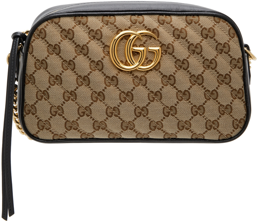 Gucci: Beige & Black Small GG Shoulder Bag |