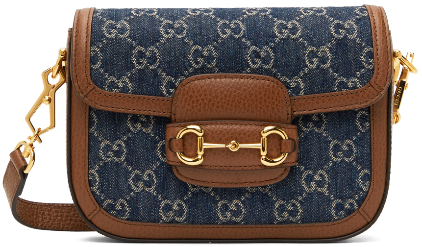 Gucci: Blue & Brown Denim GG 'Gucci 1955' Bag | SSENSE