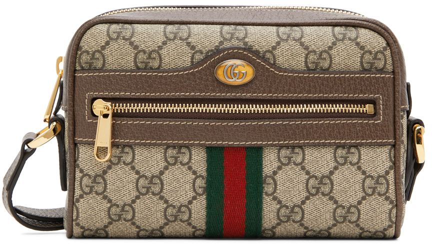 Gucci: Brown & Beige GG Supreme Small Ophidia Bag | SSENSE