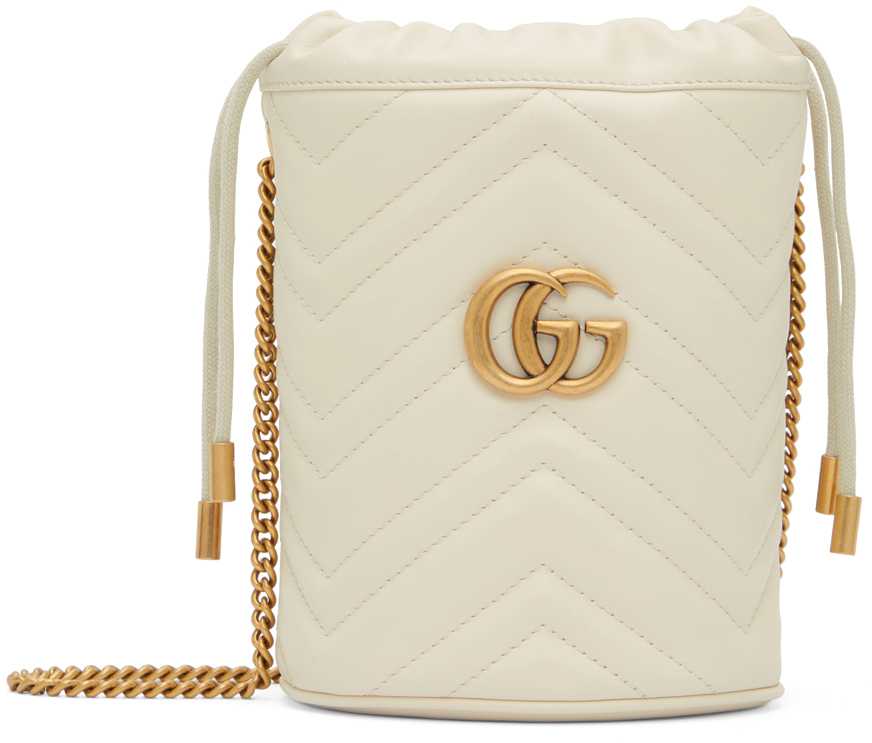 Gucci White Mini GG Marmont Bucket Bag